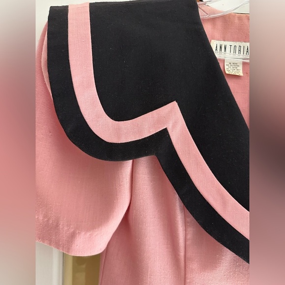 Vintage 90s Ann Tobias Pink & Black Statement Collar Dress – Size 6 - Picture 5 of 6